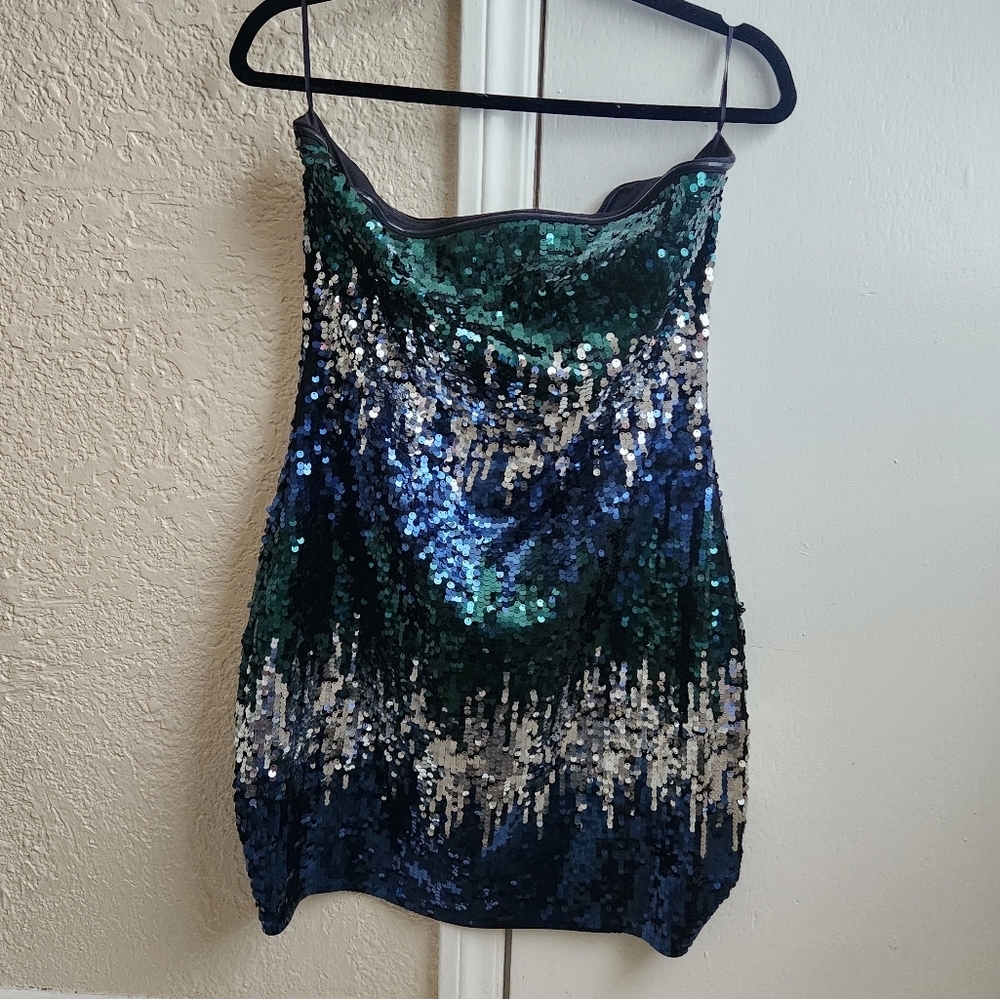 NWT Express- Ombre Sequin Strapless Dress